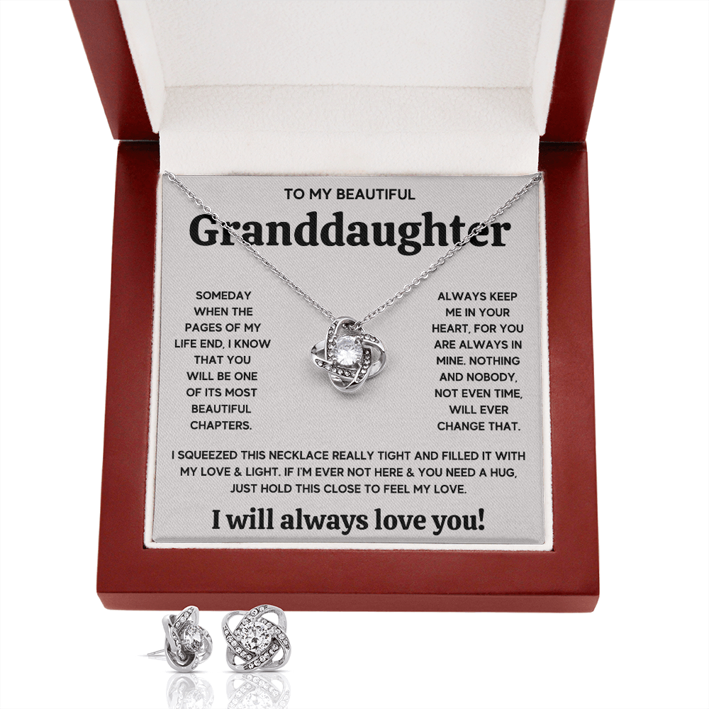 TO MY BEAUTIFUL GRANDDAUGHTER SQUEEZED LOVE KNOT NECKLACE AND EARRINGS SET