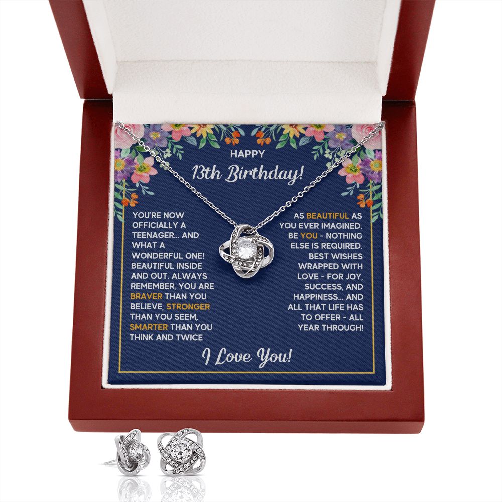 13TH BIRTHDAY WRAPPED LOVE KNOT NECKLACE AND EARRINGS SET