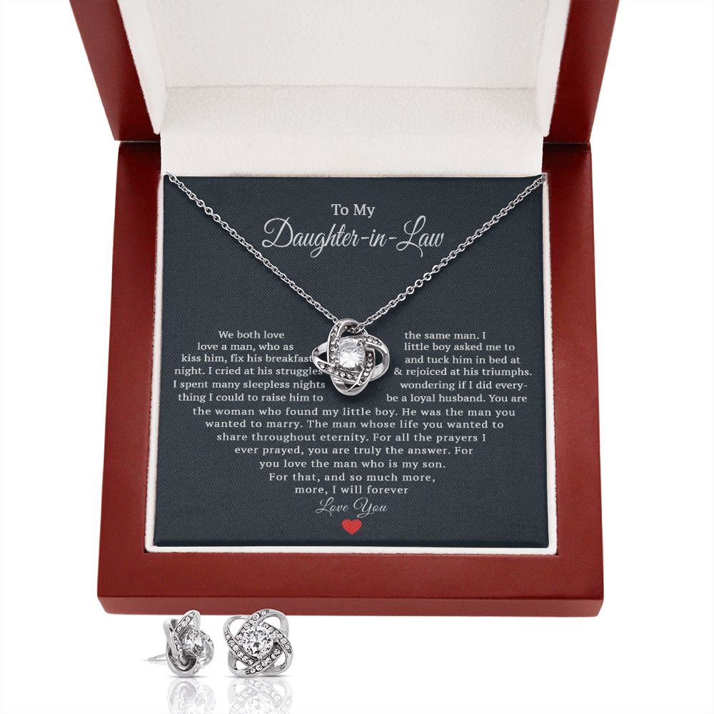 TO MY DAUGHTER IN LAW HEART LOVE KNOT EARRING NECKLACE GIFT SET