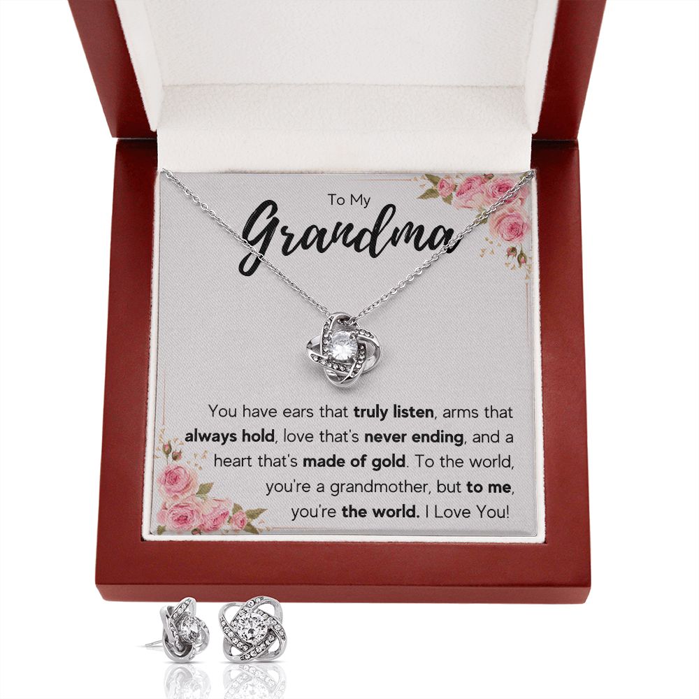 TO MY GRANDMA NEVER ENDING LOVE KNOT EARRING NECKLACE GIFT SET