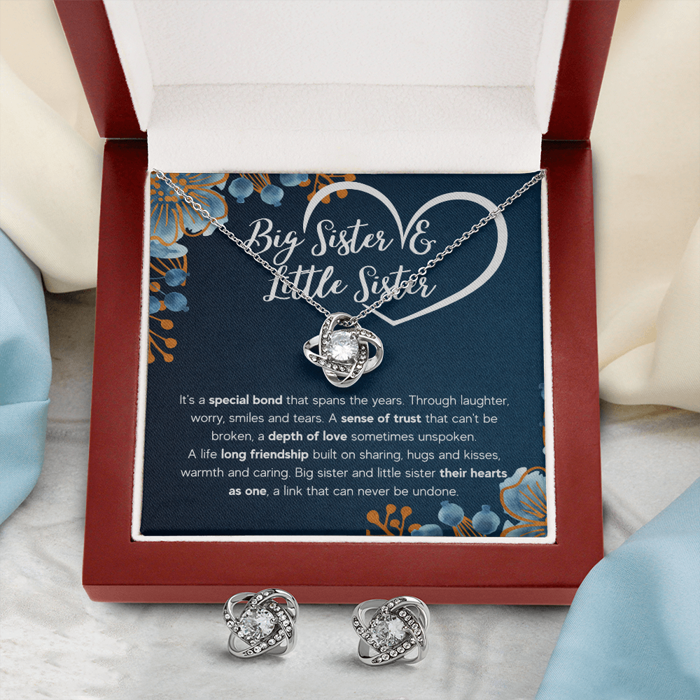 TO MY SISTER BOND LOVE KNOT NECKLACE AND EARRINGS