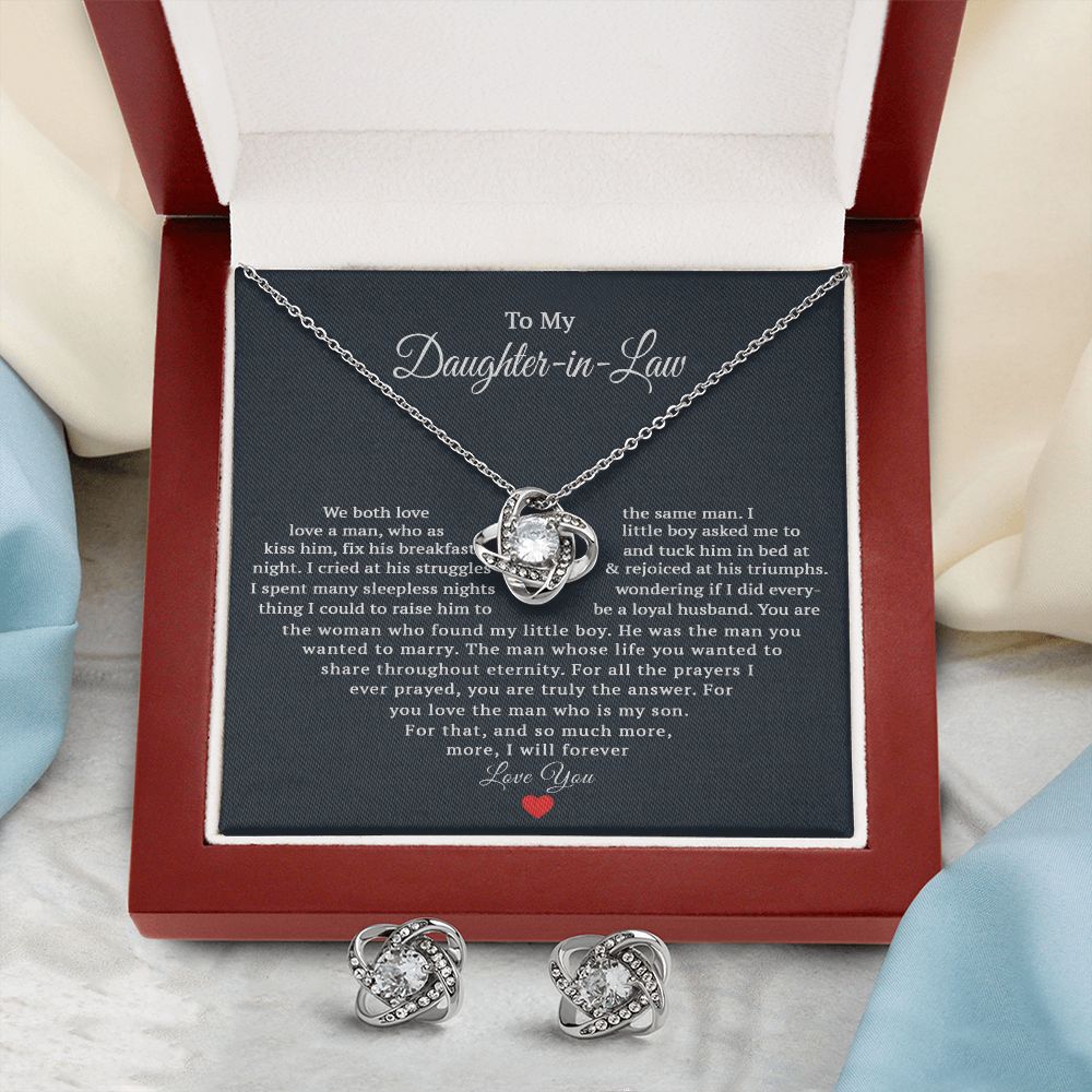 TO MY DAUGHTER IN LAW HEART LOVE KNOT EARRING NECKLACE GIFT SET