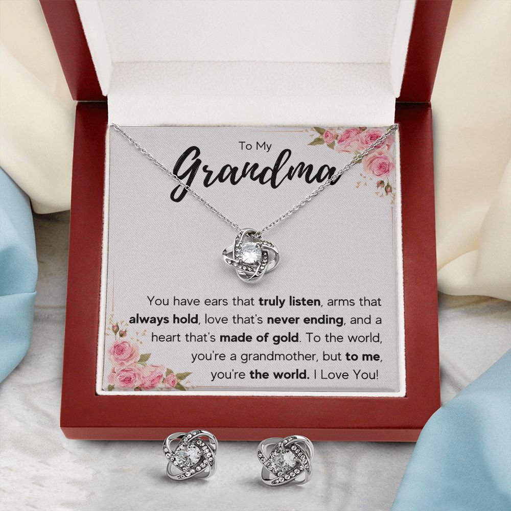 TO MY GRANDMA NEVER ENDING LOVE KNOT EARRING NECKLACE GIFT SET