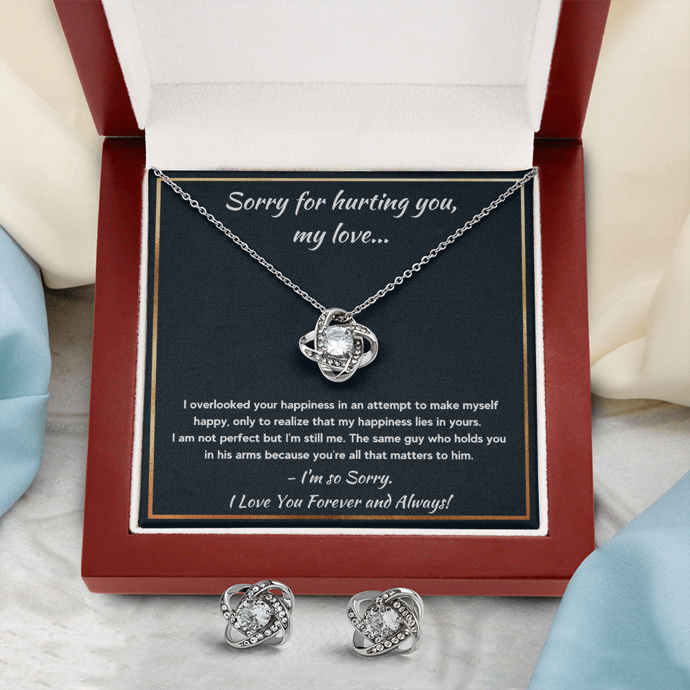 I'M SORRY HAPPINESS LOVE KNOT NECKLACE AND EARRINGS SET