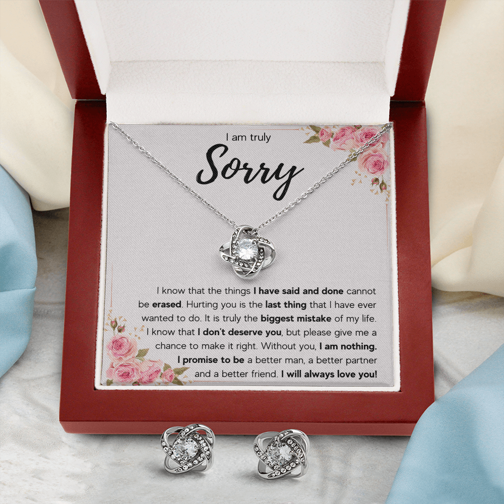 I'M SORRY MISTAKE LOVE KNOT NECKLACE AND EARRINGS SET