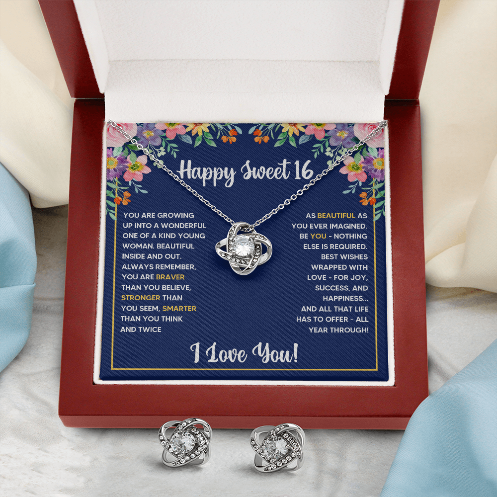 SWEET 16 WRAPPED LOVE KNOT NECKLACE AND EARRINGS SET