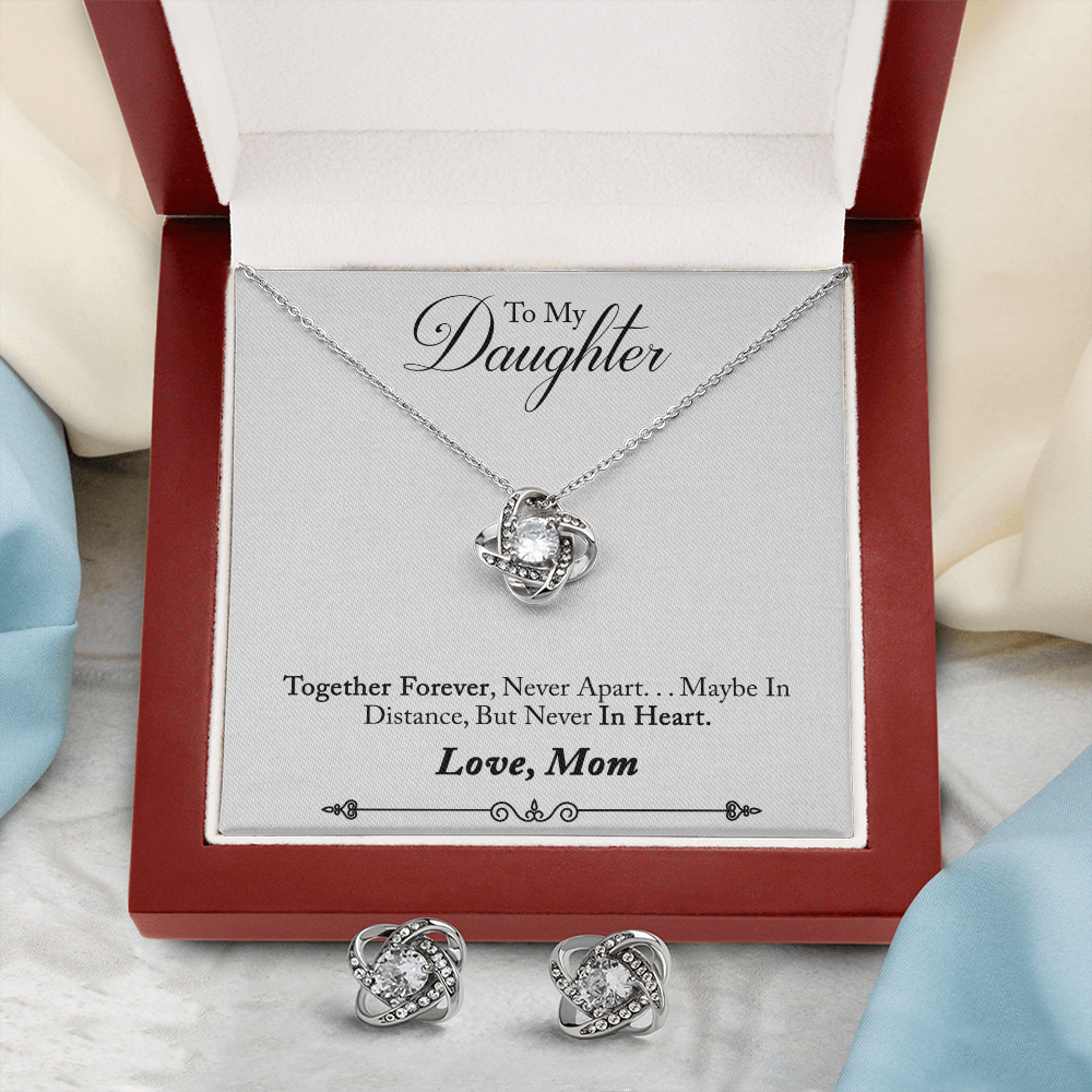 TO MY DAUGHTER IN HEART LOVE KNOT NECKLACE AND EARRINGS SET