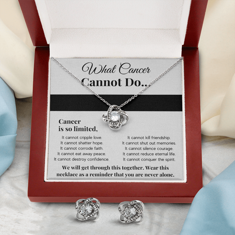 WHAT CANCER CANNOT DO LOVE KNOT NECKLACE AND EARRINGS SET