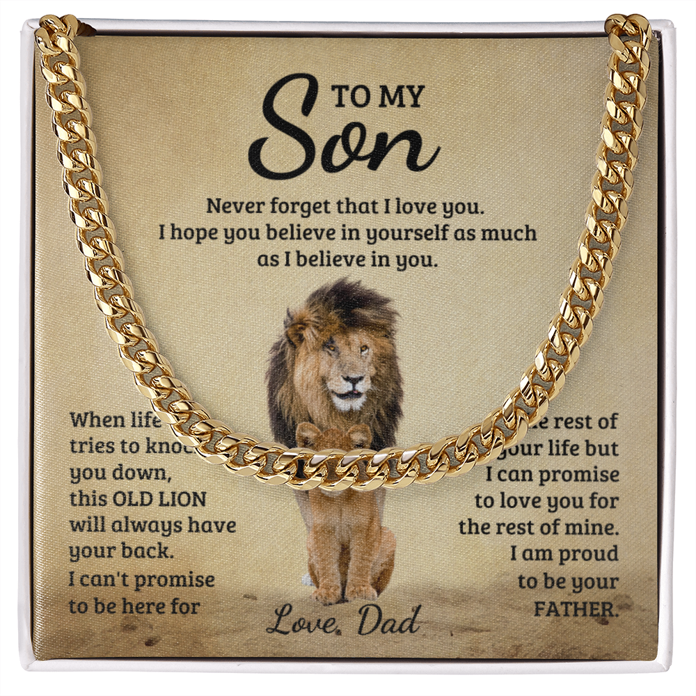 TO MY SON OLD LION CUBAN LINK CHAIN