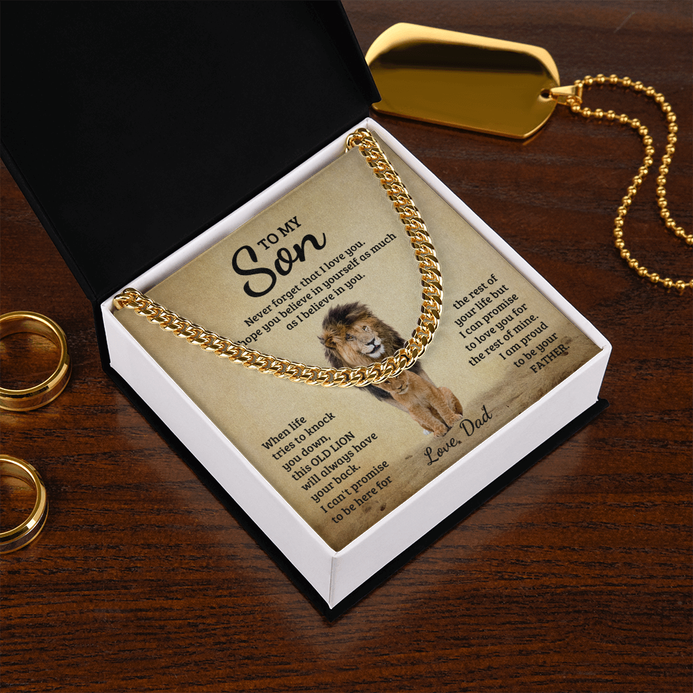 TO MY SON OLD LION CUBAN LINK CHAIN