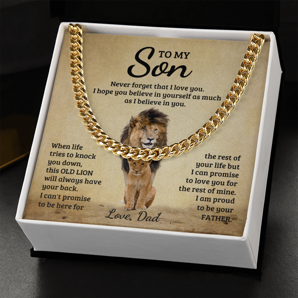 TO MY SON OLD LION CUBAN LINK CHAIN