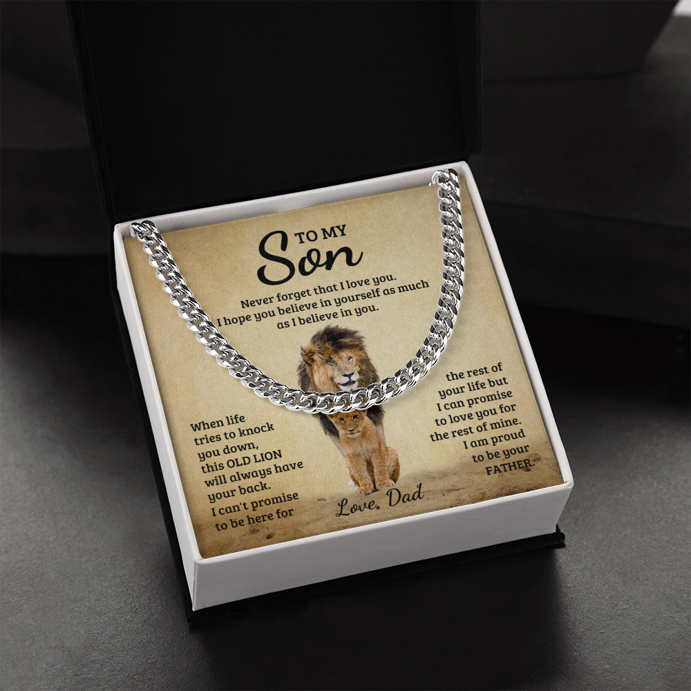 TO MY SON OLD LION CUBAN LINK CHAIN