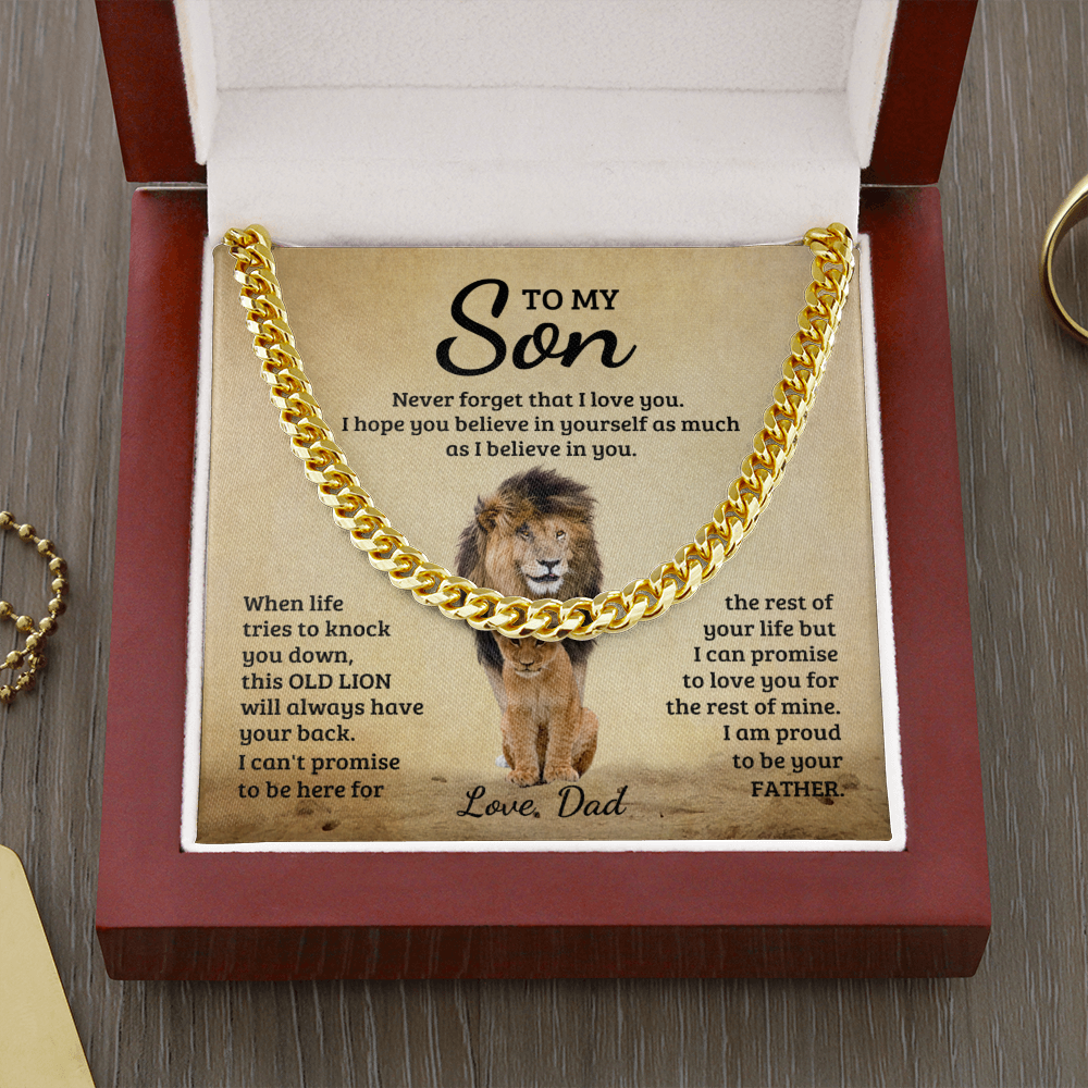 TO MY SON OLD LION CUBAN LINK CHAIN