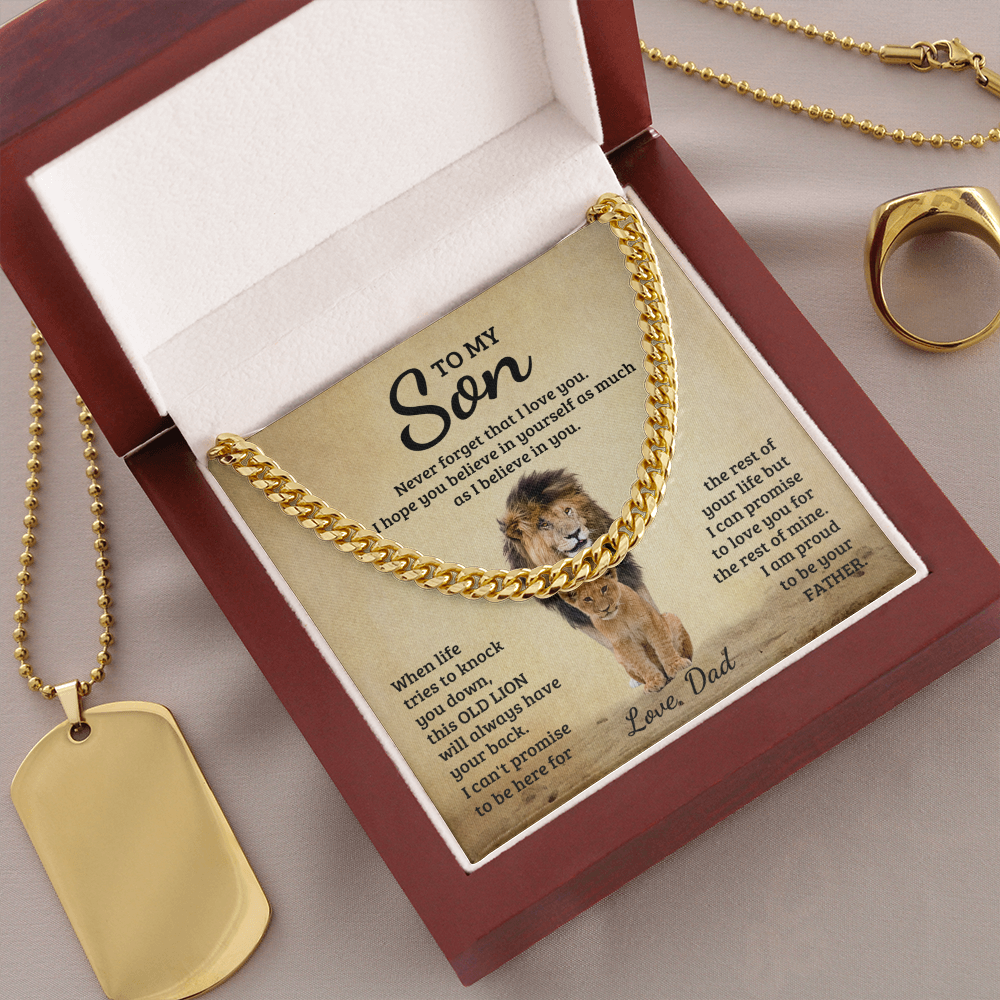 TO MY SON OLD LION CUBAN LINK CHAIN