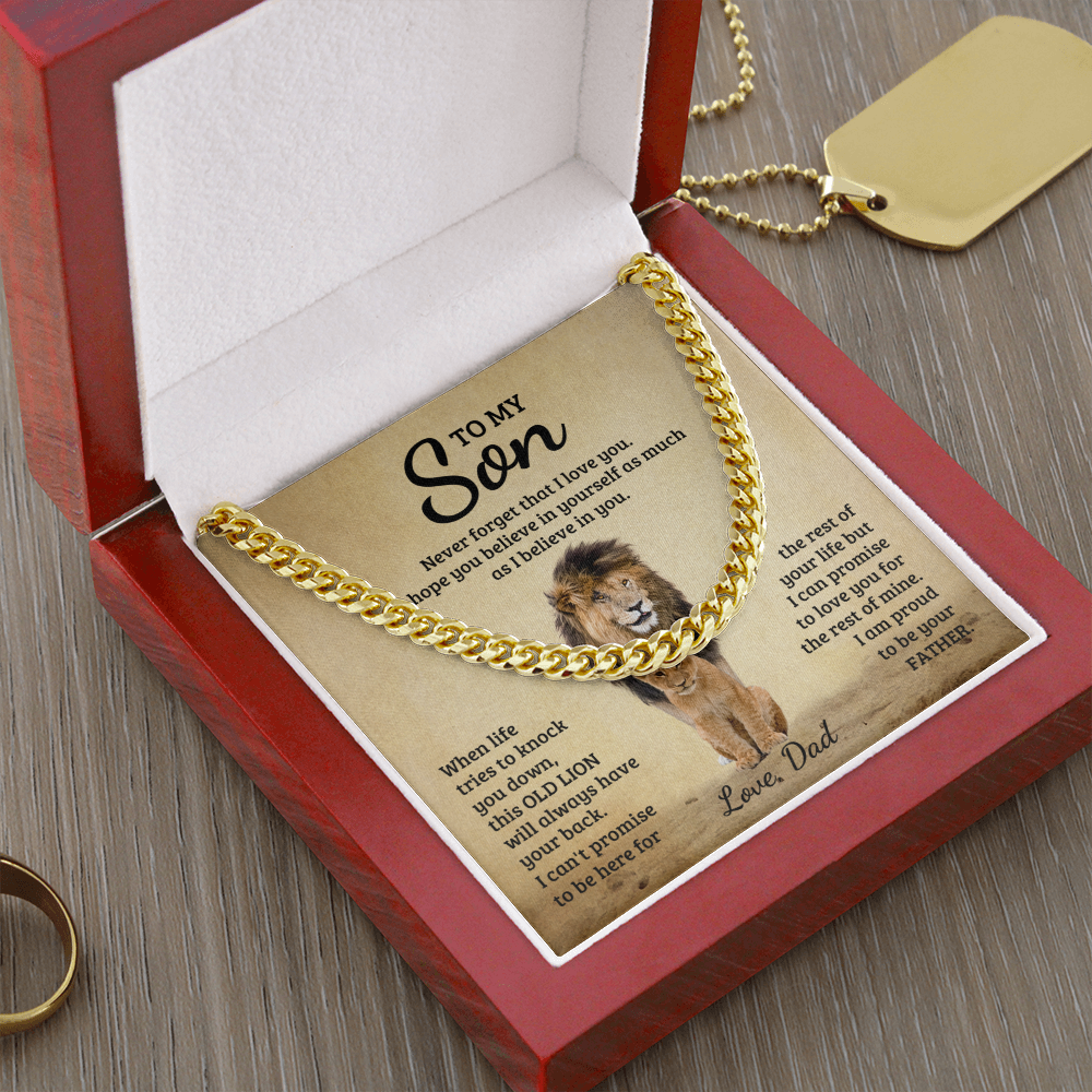TO MY SON OLD LION CUBAN LINK CHAIN