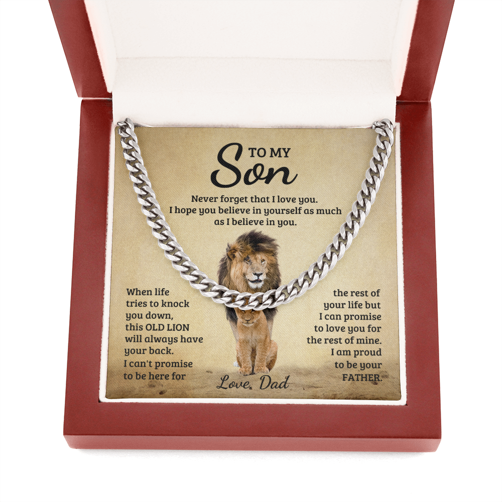 TO MY SON OLD LION CUBAN LINK CHAIN