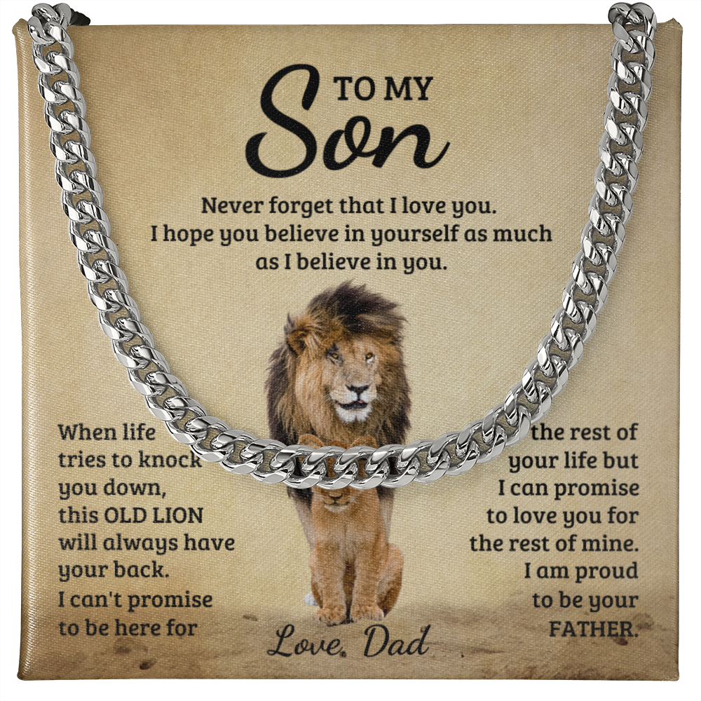 TO MY SON OLD LION CUBAN LINK CHAIN