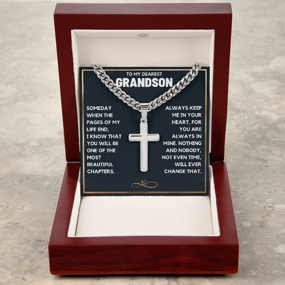 TO MY DEAREST GRANDSON CHAPTERS CROSS CHAIN GIFT SET