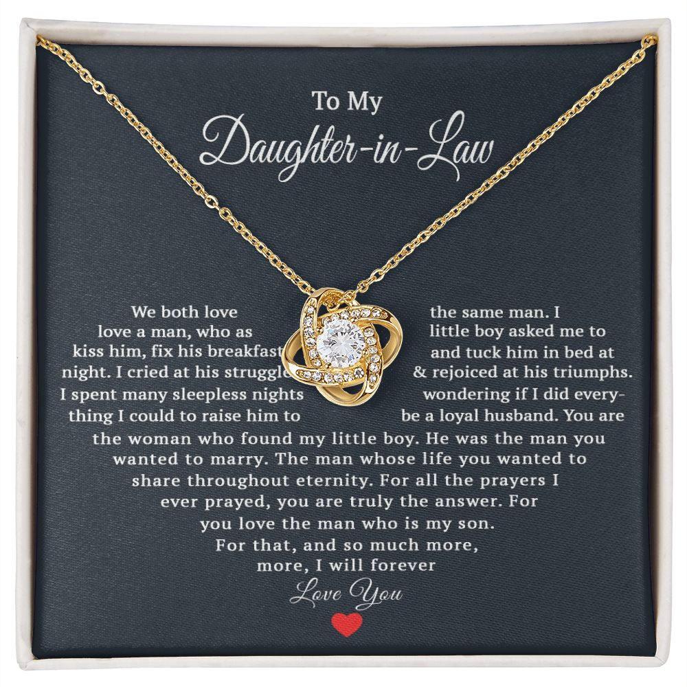 TO MY DAUGHTER IN LAW HEART LOVE KNOT NECKLACE GIFT SET