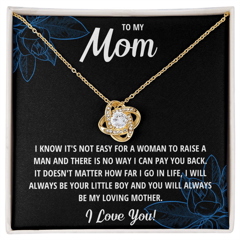 TO MY MOM LITTLE BOY BLACK LOVE KNOT NECKLACE GIFT SET