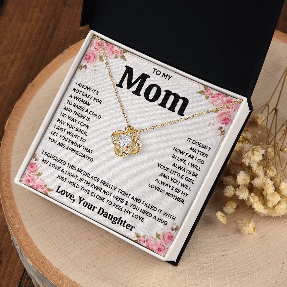 TO MY MOM FROM DAUGHTER SQUEEZED LOVE KNOT NECKLACE GIFT SET