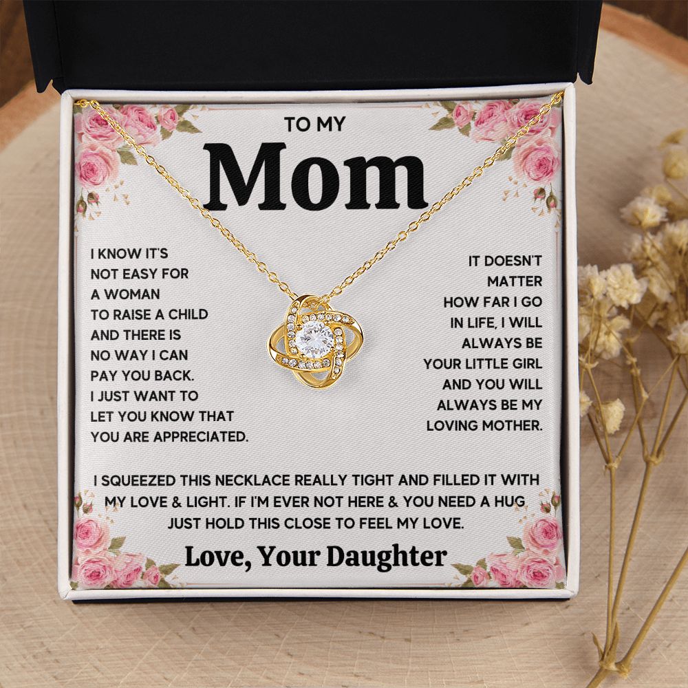 TO MY MOM FROM DAUGHTER SQUEEZED LOVE KNOT NECKLACE GIFT SET