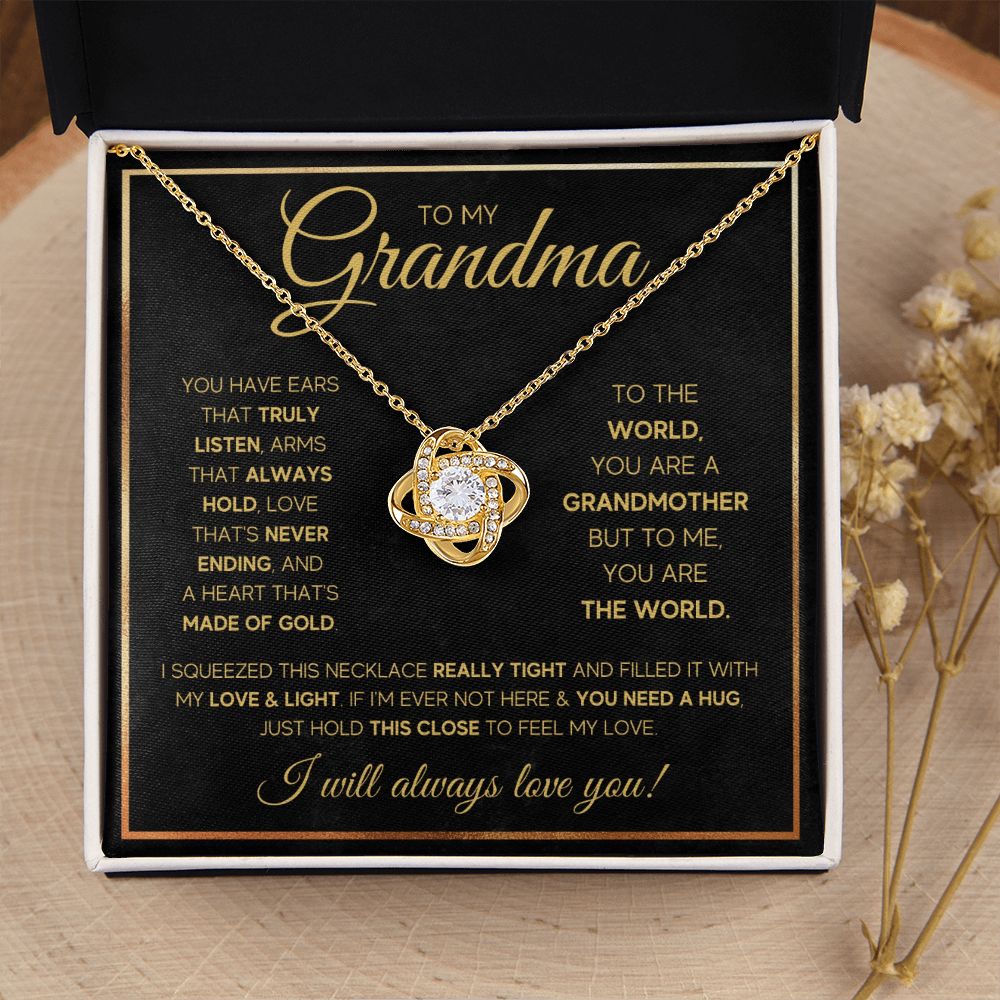TO MY GRANDMA NEVER ENDING GOLD LOVE KNOT NECKLACE GIFT SET