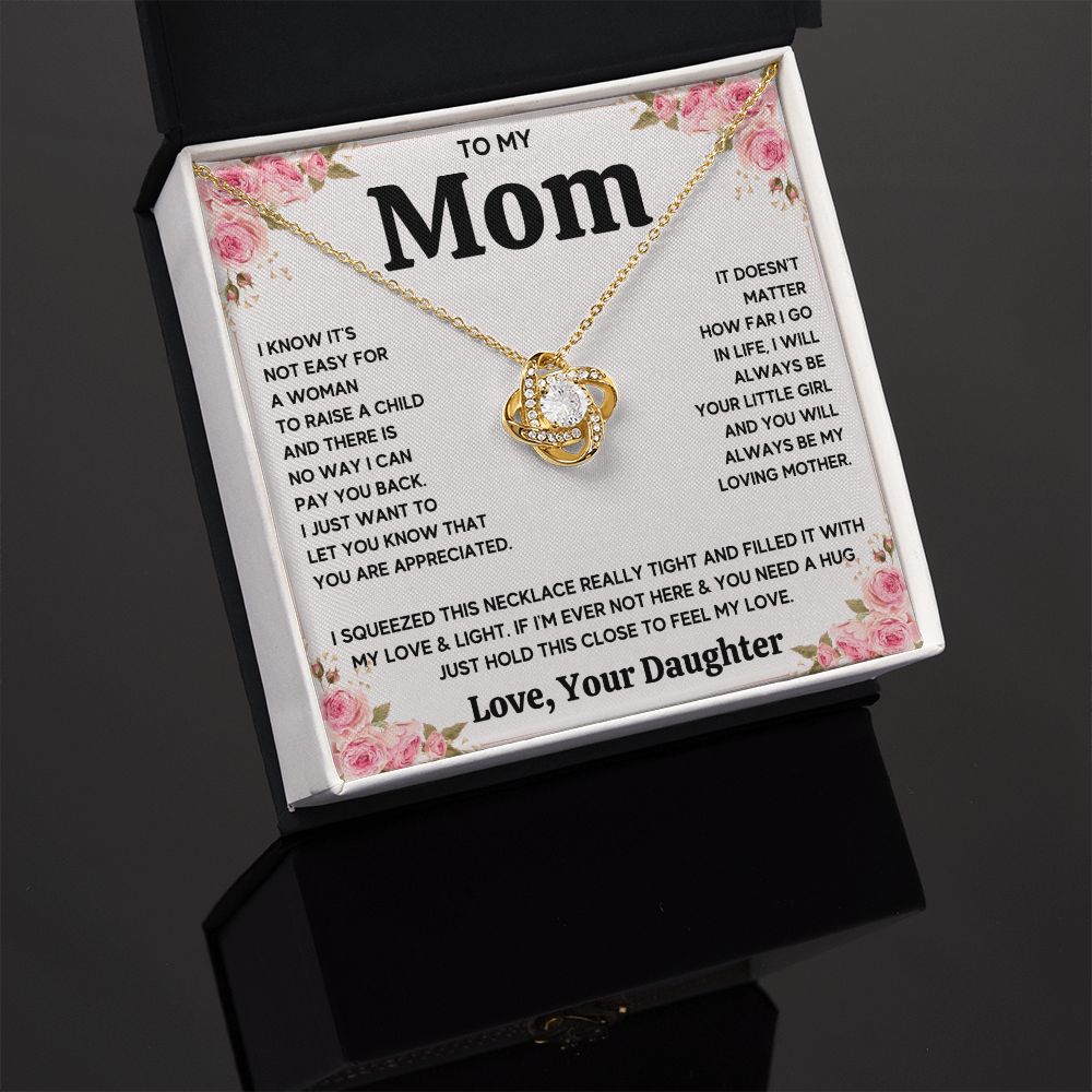 TO MY MOM FROM DAUGHTER SQUEEZED LOVE KNOT NECKLACE GIFT SET