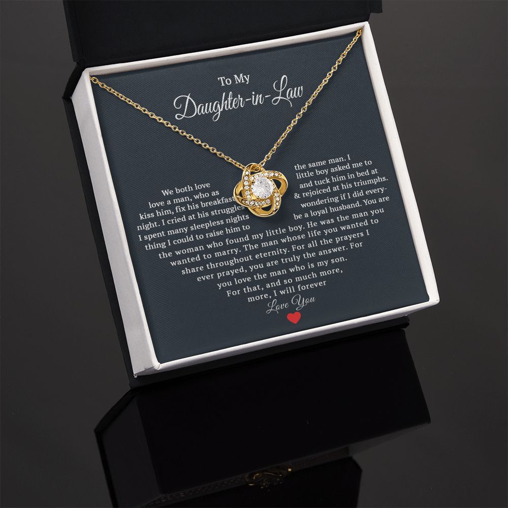 TO MY DAUGHTER IN LAW HEART LOVE KNOT NECKLACE GIFT SET
