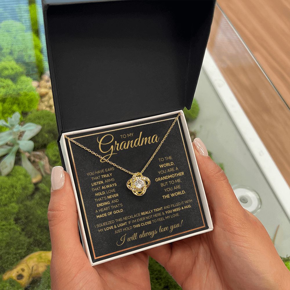 TO MY GRANDMA NEVER ENDING GOLD LOVE KNOT NECKLACE GIFT SET
