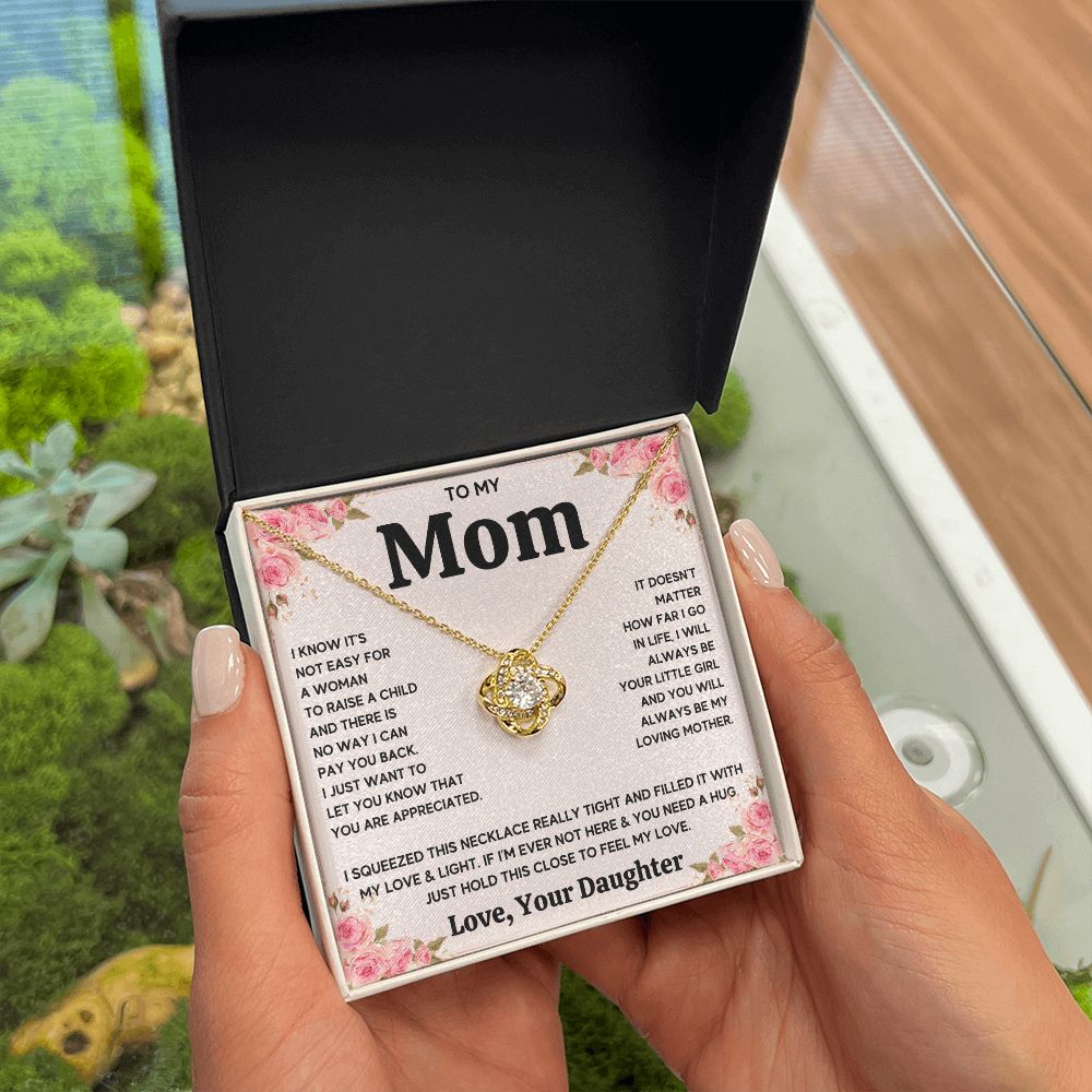 TO MY MOM FROM DAUGHTER SQUEEZED LOVE KNOT NECKLACE GIFT SET