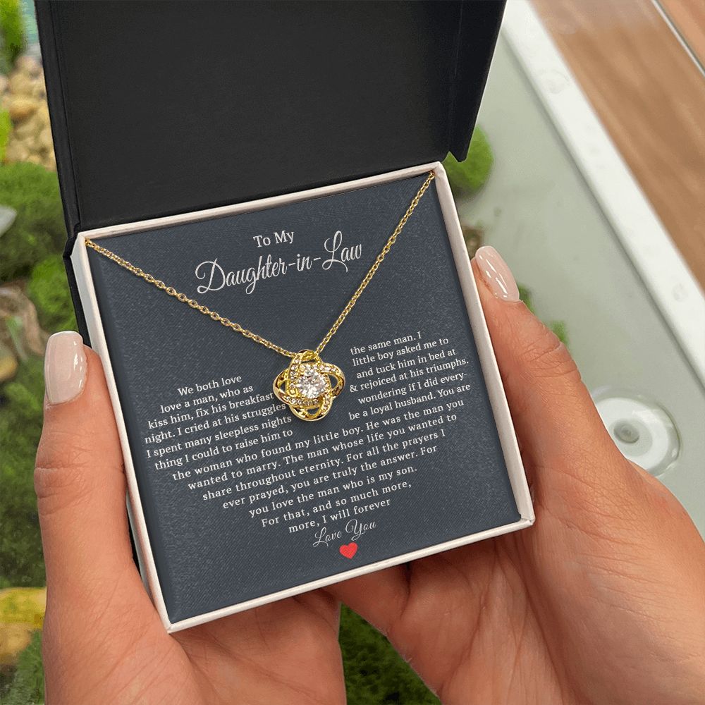 TO MY DAUGHTER IN LAW HEART LOVE KNOT NECKLACE GIFT SET