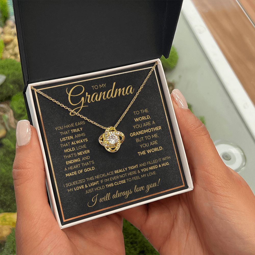 TO MY GRANDMA NEVER ENDING GOLD LOVE KNOT NECKLACE GIFT SET