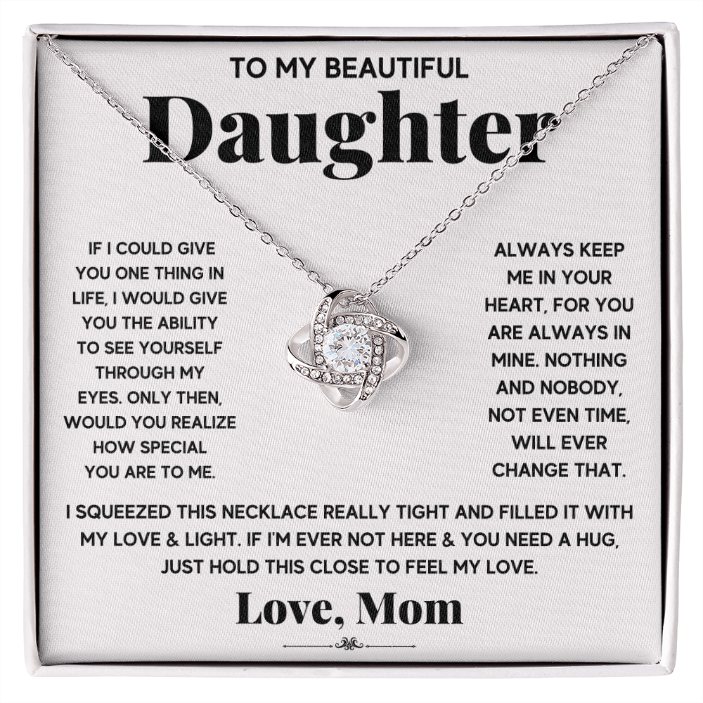 TO MY BEAUTIFUL DAUGHTER SQUEEZED LOVE KNOT NECKLACE GIFT SET