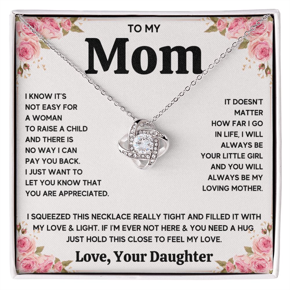 TO MY MOM FROM DAUGHTER SQUEEZED LOVE KNOT NECKLACE GIFT SET