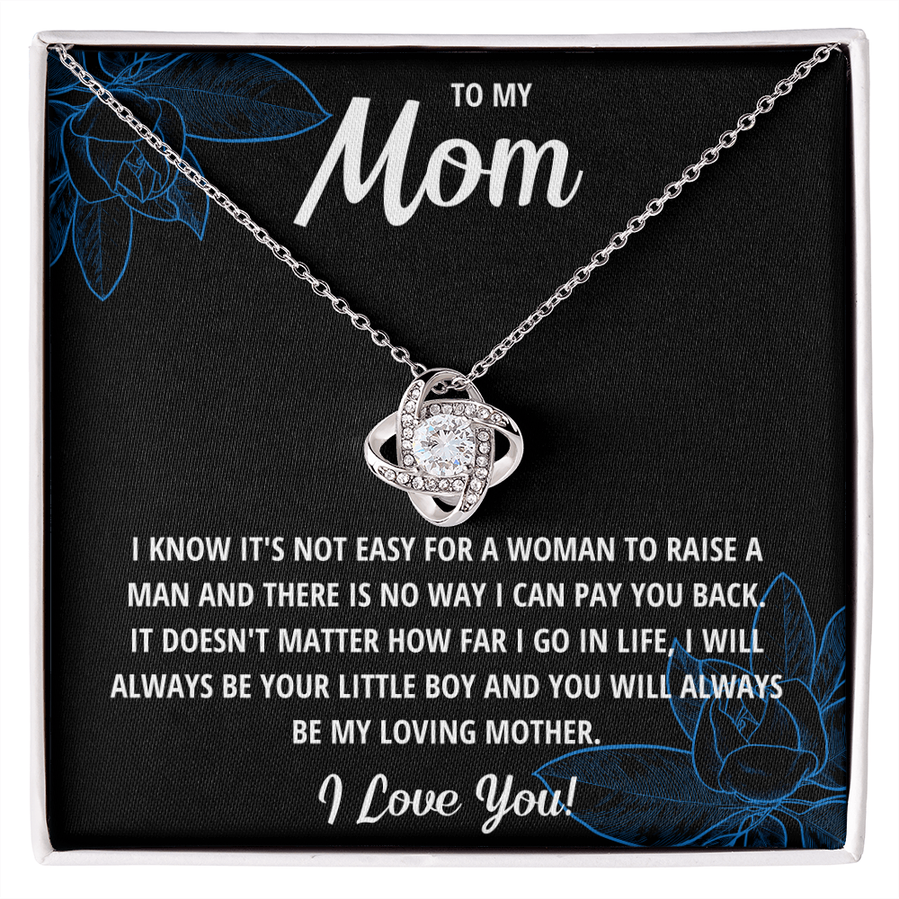 TO MY MOM LITTLE BOY BLACK LOVE KNOT NECKLACE GIFT SET