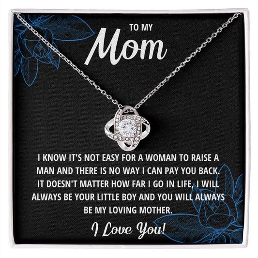 TO MY MOM LITTLE BOY BLACK LOVE KNOT NECKLACE GIFT SET