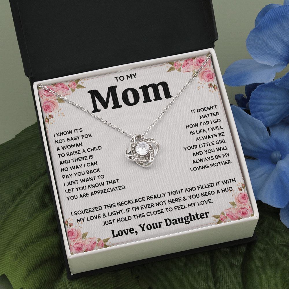 TO MY MOM FROM DAUGHTER SQUEEZED LOVE KNOT NECKLACE GIFT SET