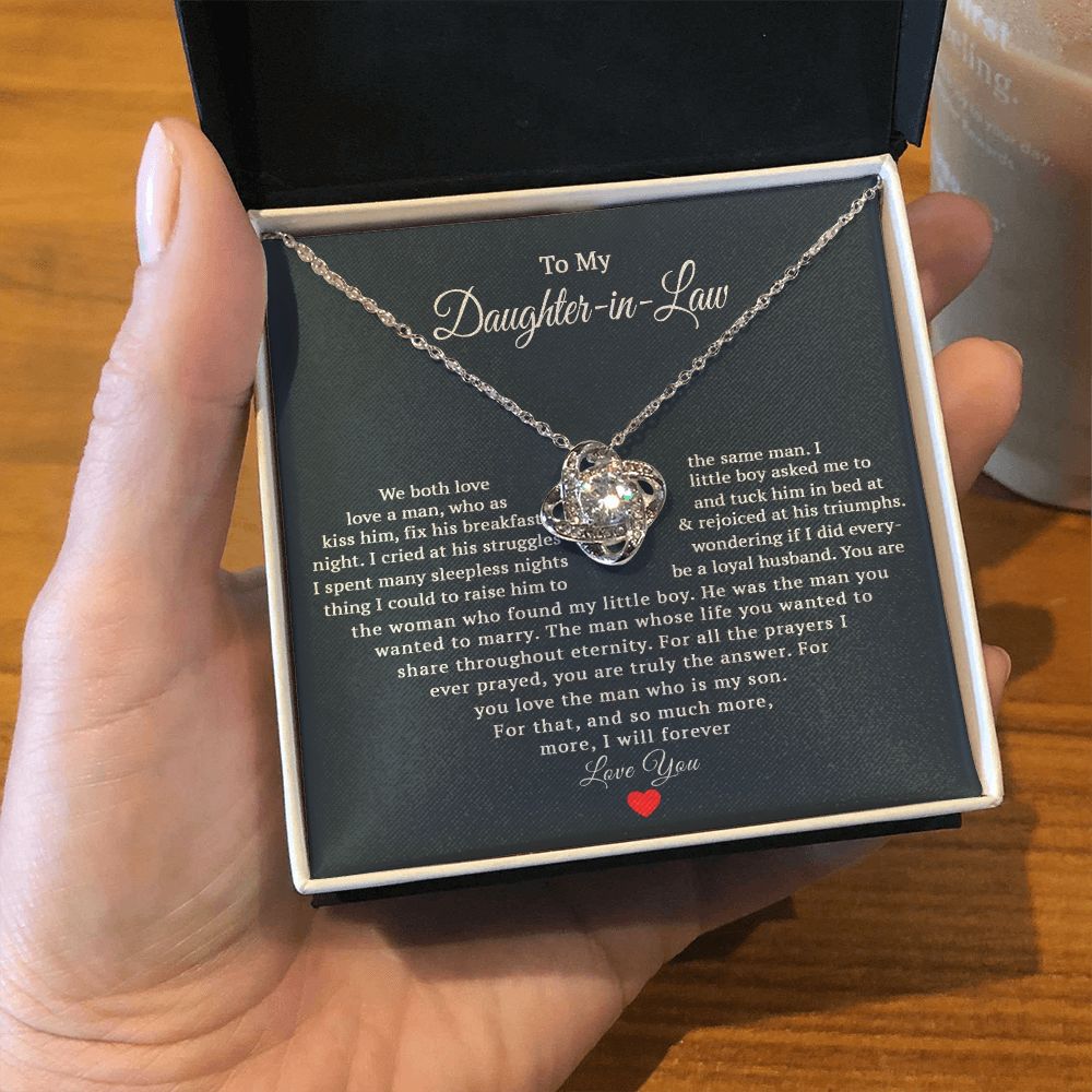 TO MY DAUGHTER IN LAW HEART LOVE KNOT NECKLACE GIFT SET