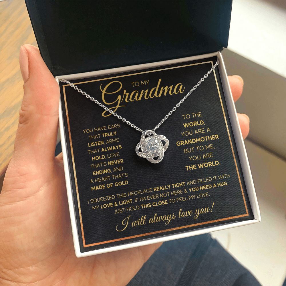 TO MY GRANDMA NEVER ENDING GOLD LOVE KNOT NECKLACE GIFT SET