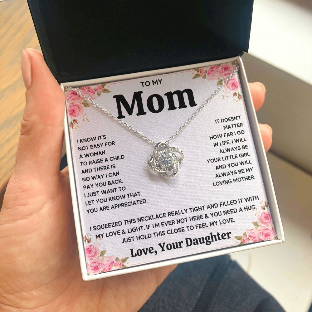 TO MY MOM FROM DAUGHTER SQUEEZED LOVE KNOT NECKLACE GIFT SET