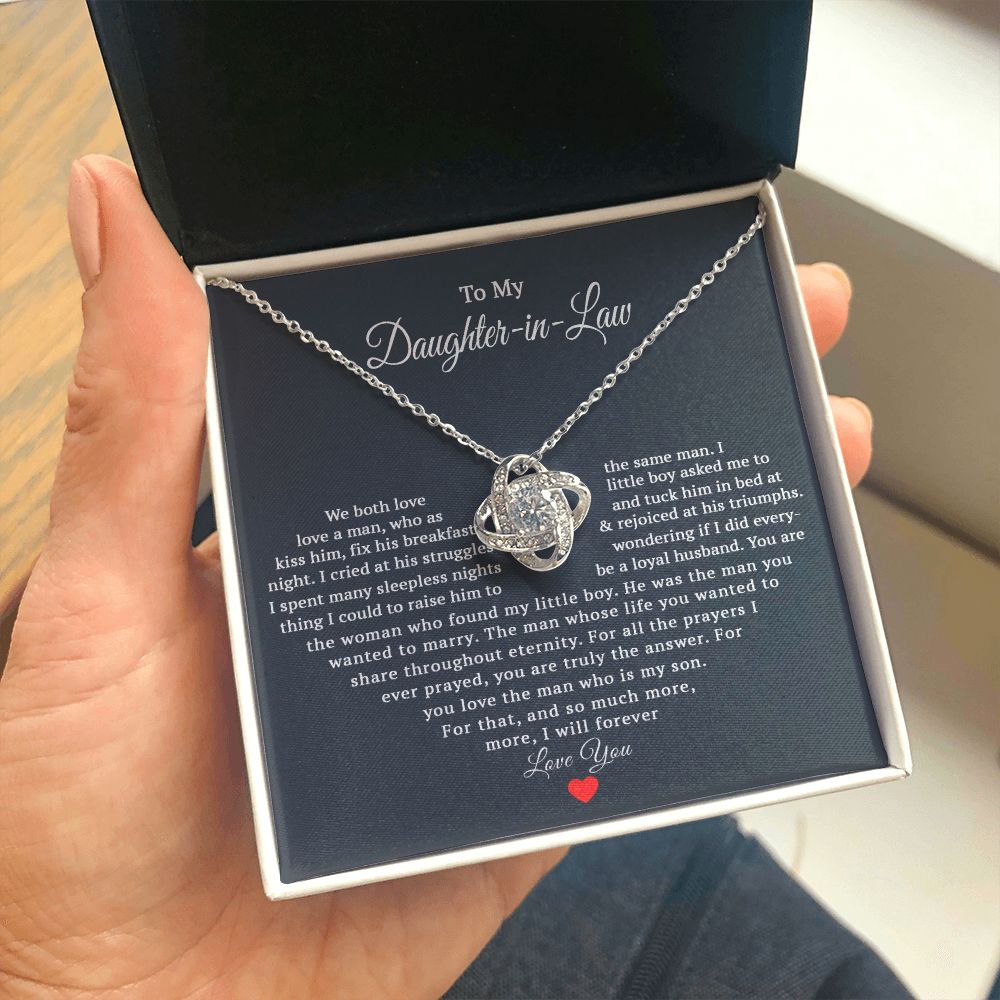 TO MY DAUGHTER IN LAW HEART LOVE KNOT NECKLACE GIFT SET