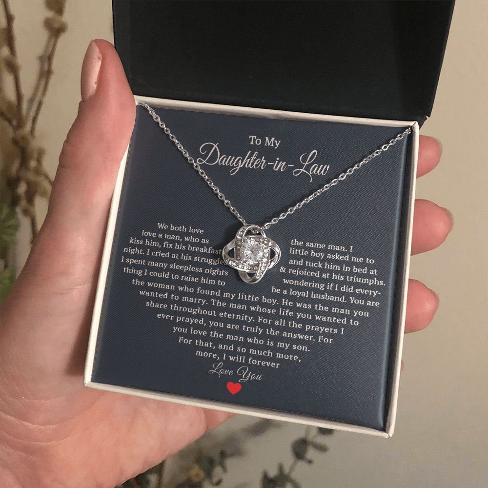 TO MY DAUGHTER IN LAW HEART LOVE KNOT NECKLACE GIFT SET