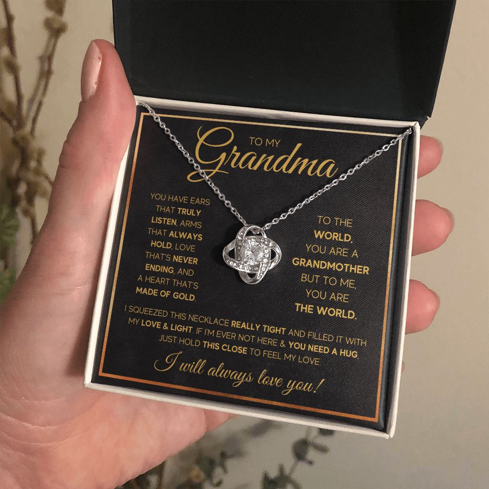 TO MY GRANDMA NEVER ENDING GOLD LOVE KNOT NECKLACE GIFT SET