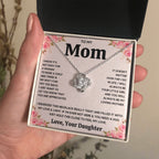 TO MY MOM FROM DAUGHTER SQUEEZED LOVE KNOT NECKLACE GIFT SET