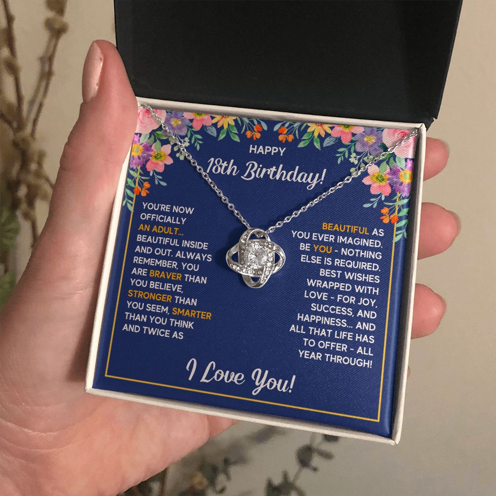 18TH BIRTHDAY WRAPPED LOVE KNOT NECKLACE GIFT SET