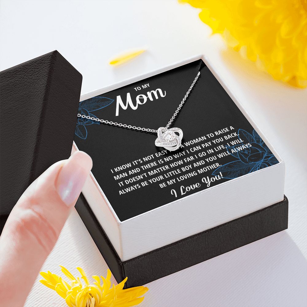 TO MY MOM LITTLE BOY BLACK LOVE KNOT NECKLACE GIFT SET
