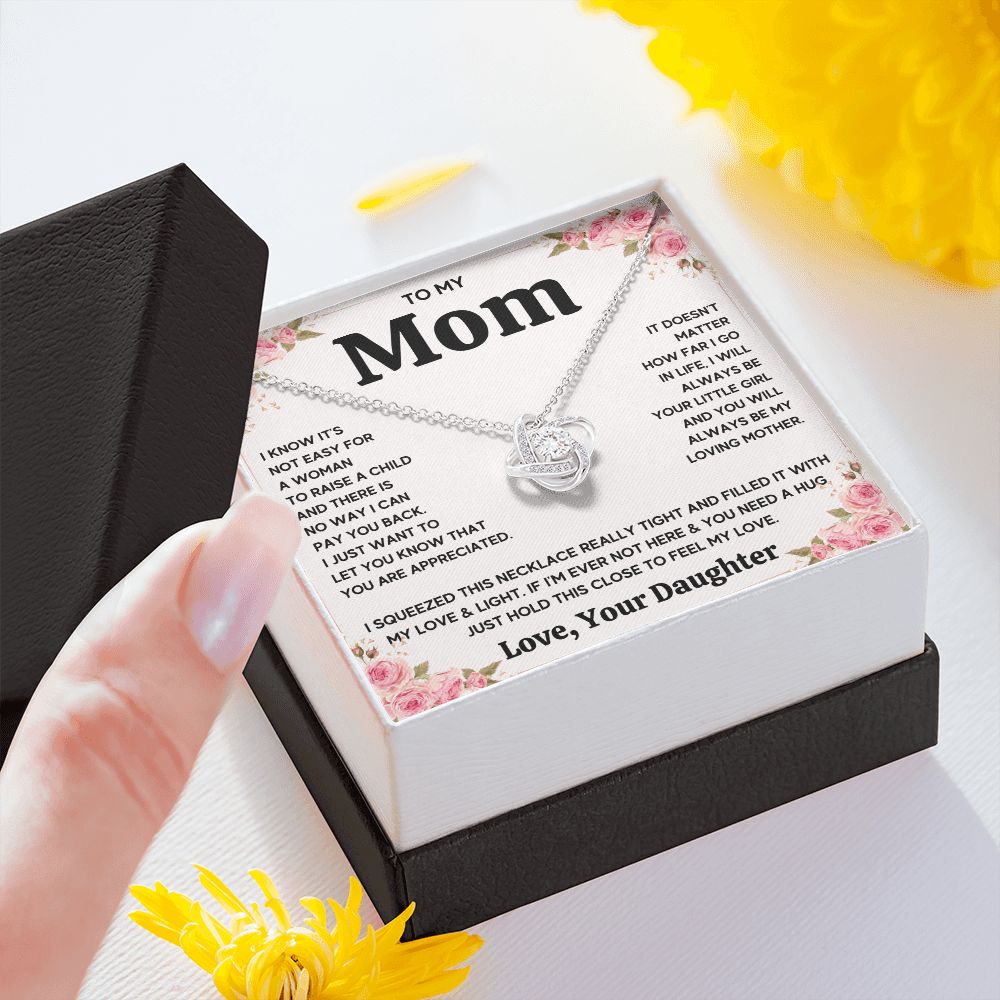 TO MY MOM FROM DAUGHTER SQUEEZED LOVE KNOT NECKLACE GIFT SET