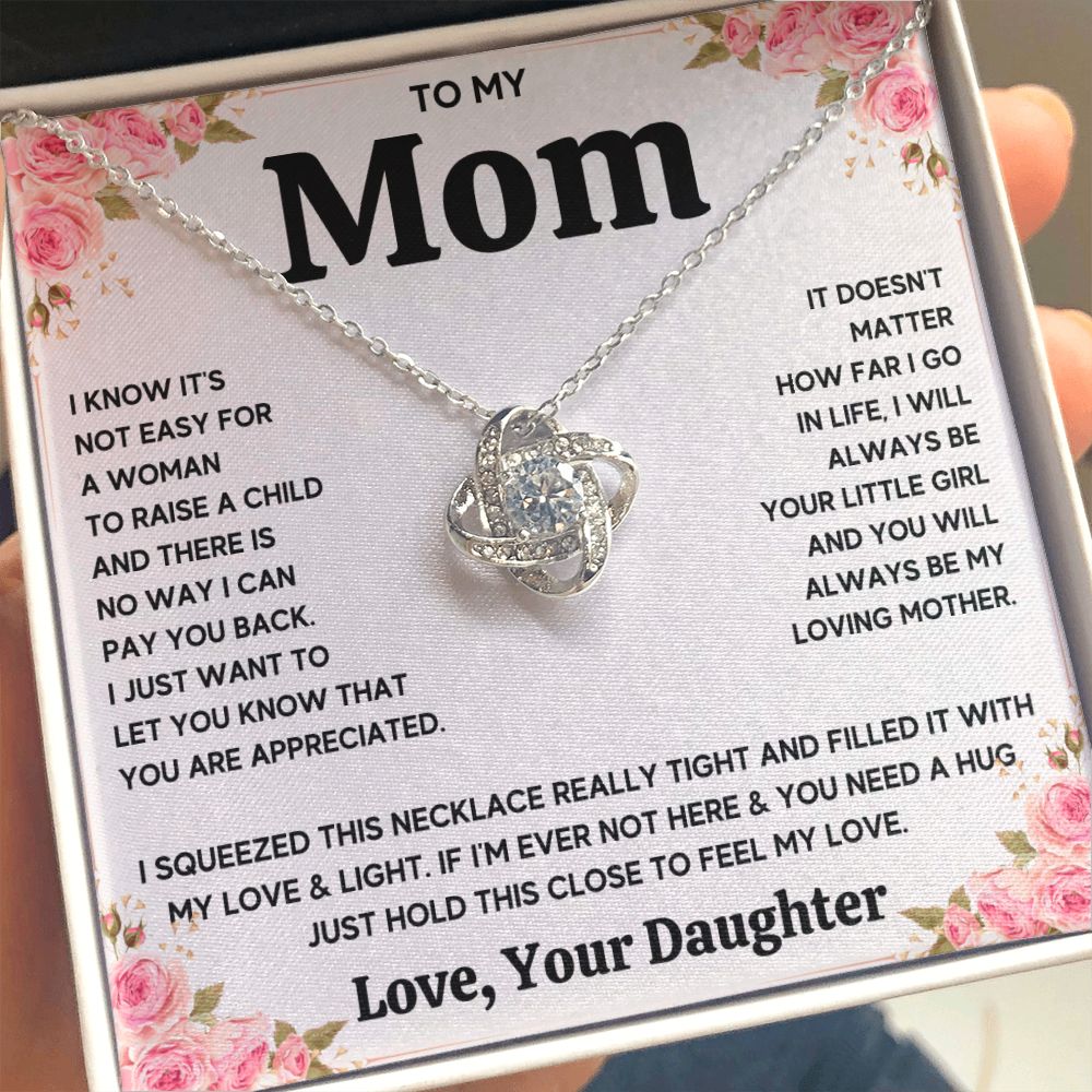 TO MY MOM FROM DAUGHTER SQUEEZED LOVE KNOT NECKLACE GIFT SET