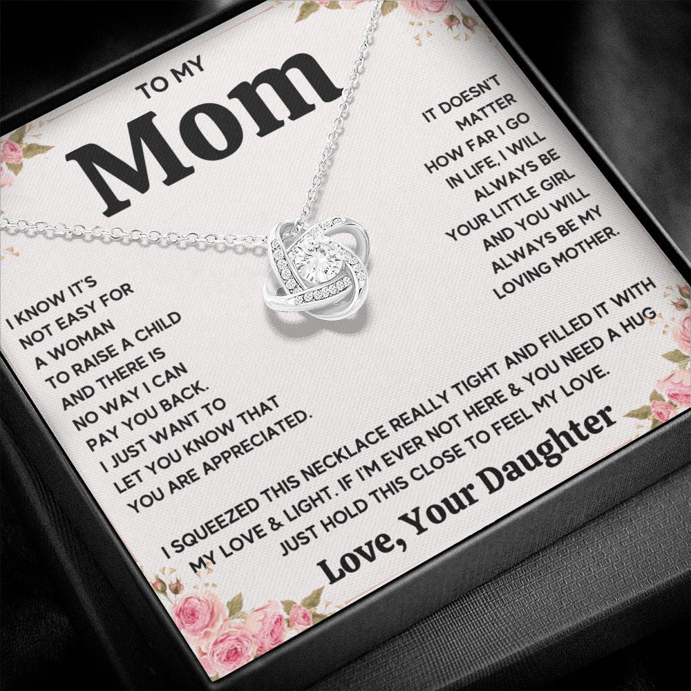 TO MY MOM FROM DAUGHTER SQUEEZED LOVE KNOT NECKLACE GIFT SET